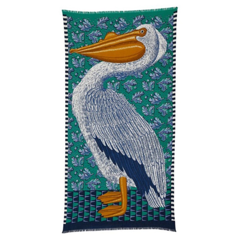 ✨ Inouitoosh Pelican Motif 100% Cotton Oversized Fringed Scarf Wrap